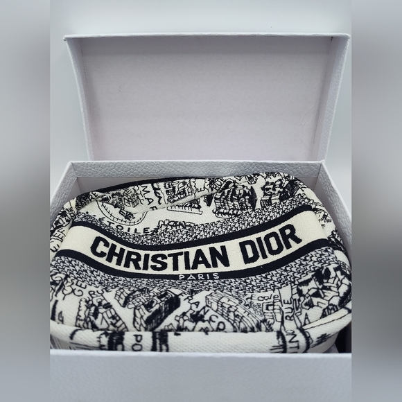 NWT NIB Christian Dior Paris Toile Canvas Cosmetic Pouch Black White Gold Zipper - Picture 3 of 6